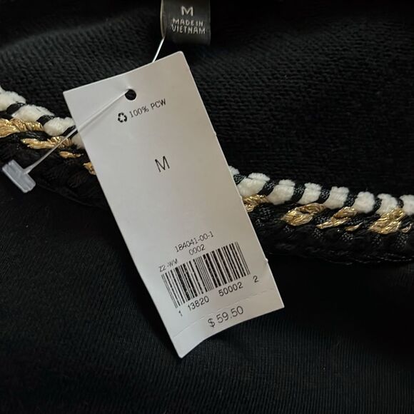 NWT Banana Republic Top Black White Gold Rope Trim Short Sleeve Small - Picture 5 of 9